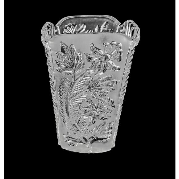 Vase Clear Pressed Glass Frosted Starburst Flower 6.5" Home Decor Vintage - Picture 3 of 15